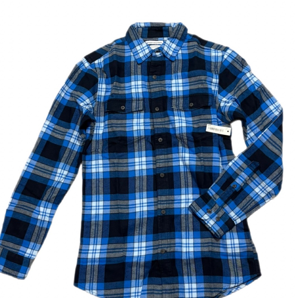 Amazon Essentials Men’s Flannel Shirt XS Blue Plaid NWT